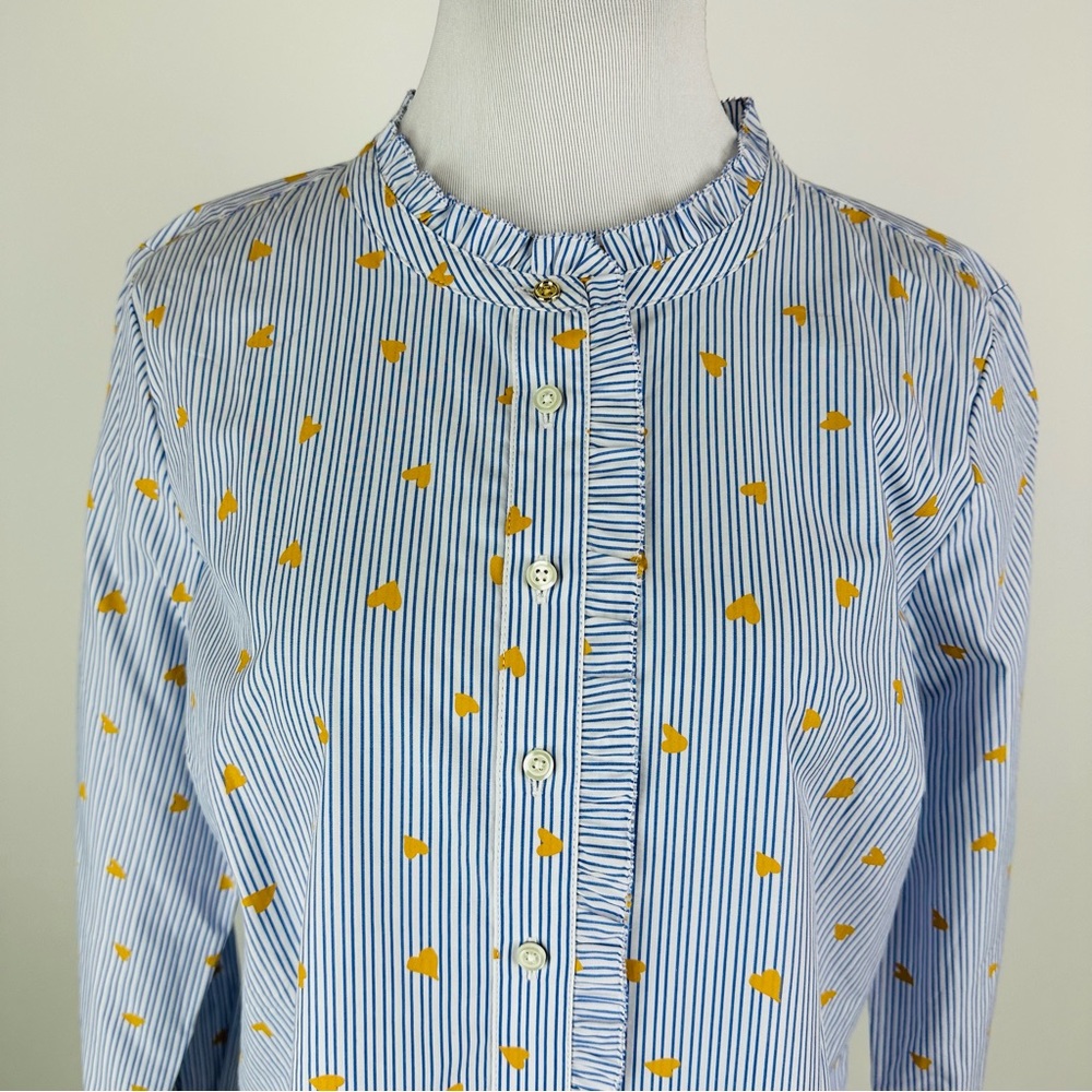 Talbots Ruffle Striped Heart Print Button Down Sh… - image 3